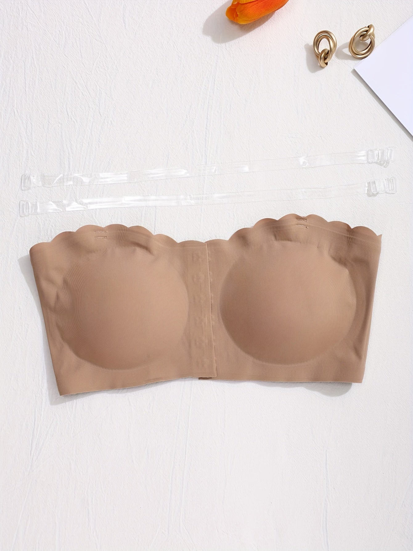 Solid Seamless Strapless Front Closure Wireless Strapless Bra,/MH