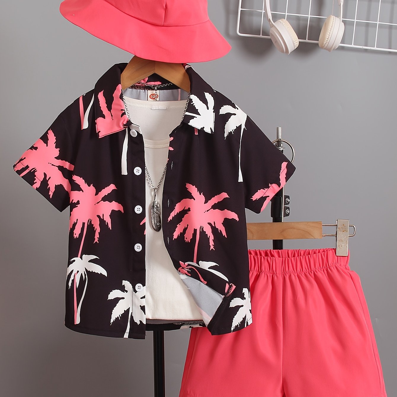 3pcs Boys Casual Coconut Tree Graphic Print Short Sleeve.