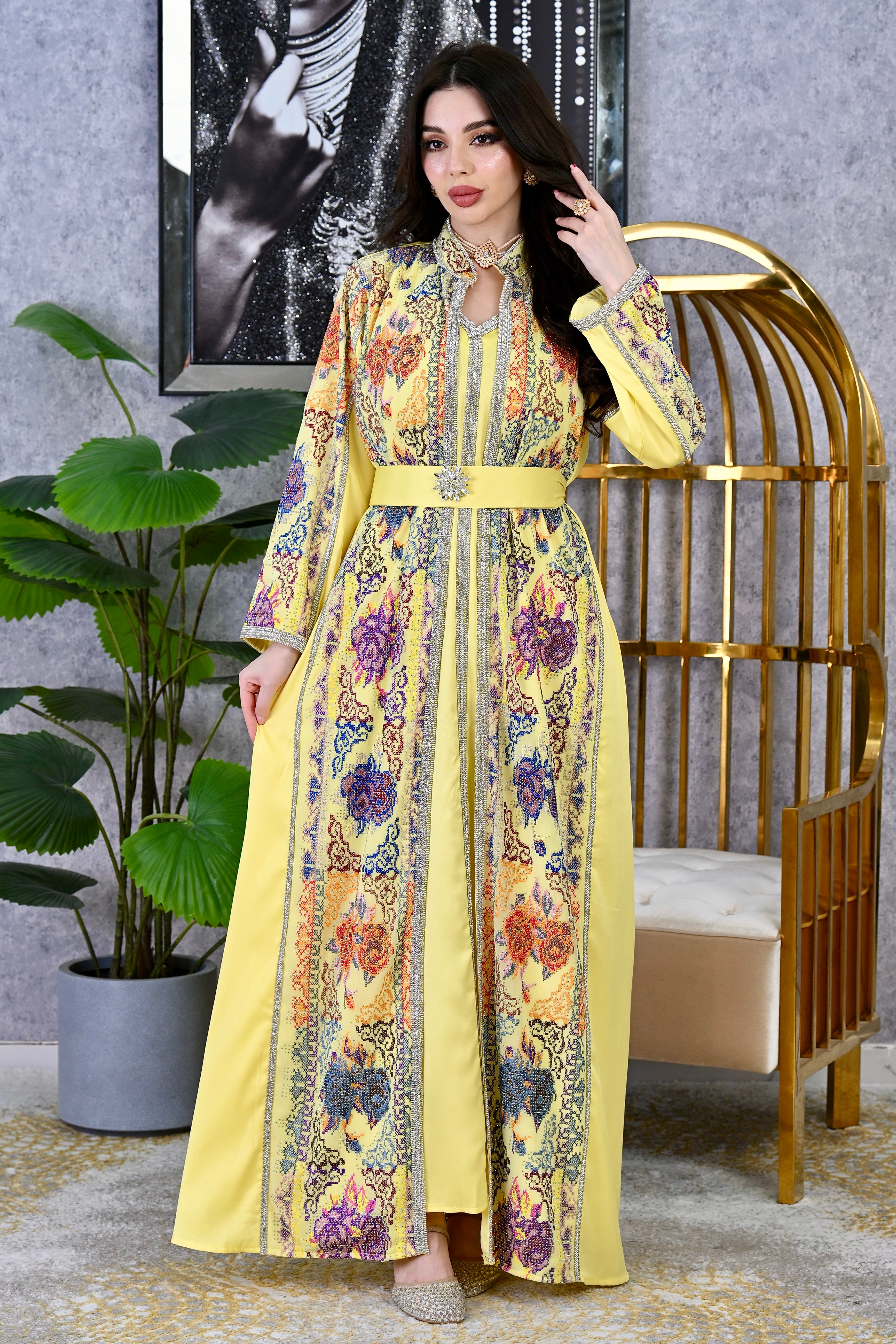 Women's Elite Artisan Sequin-Embellished Kaftan – Luxury Hand-Crafted Gown with Butterfly Sleeves | 4 colors | Sizes M-XXL | MH
