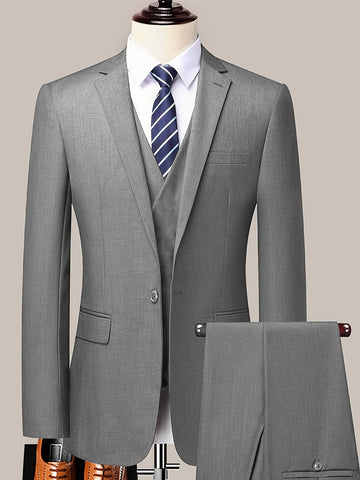 2-Piece Men's Light Business Style Solid Color Dress Suit Set.