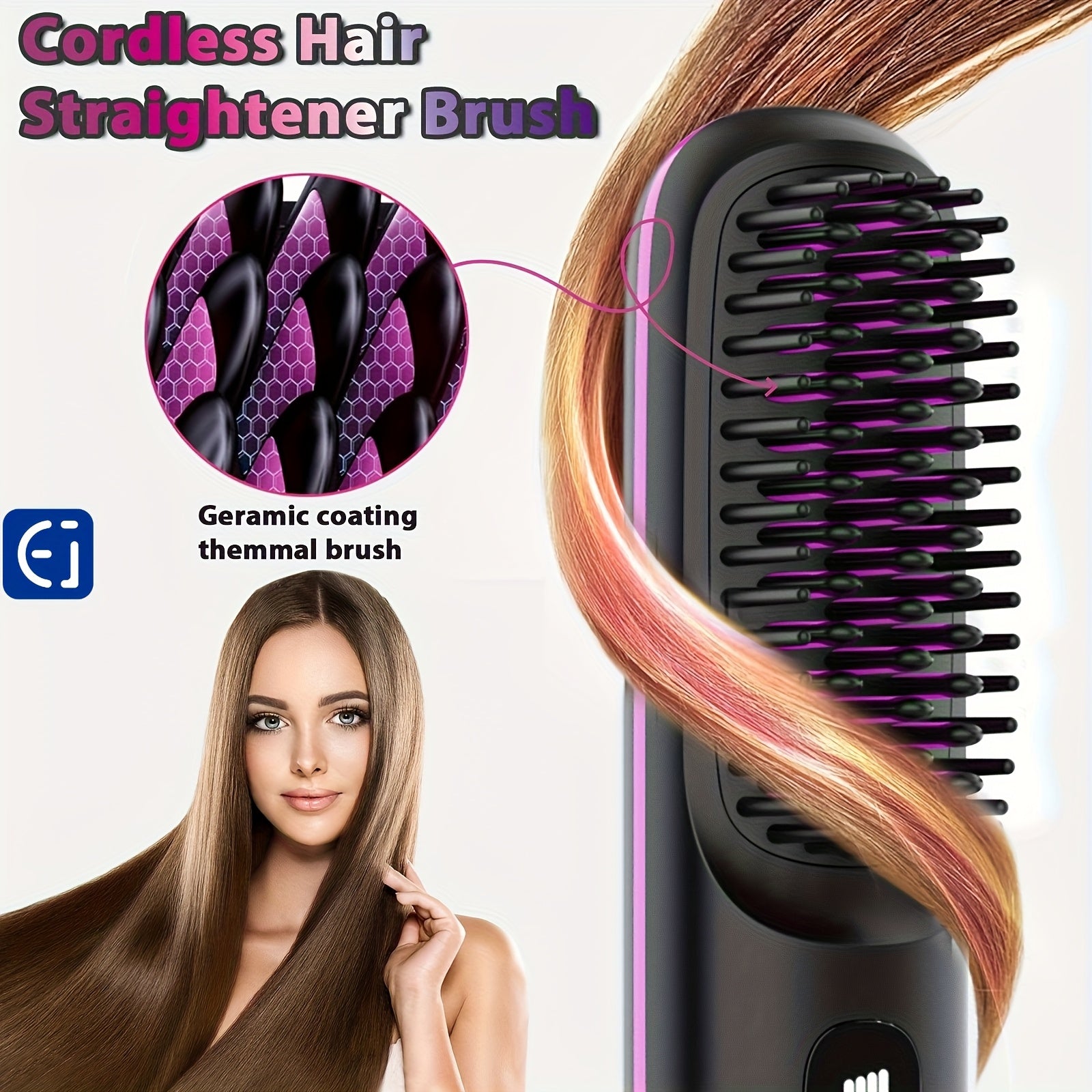 Wireless Hair Straightener Brush - / Fast Heating, Constant Temperature Anti-Scald, LED Display, Lightweight Portable Design for Home & Travel, Ideal Gift for Women, Hair Straightener, Sleek Gadget, Userfriendly Interface