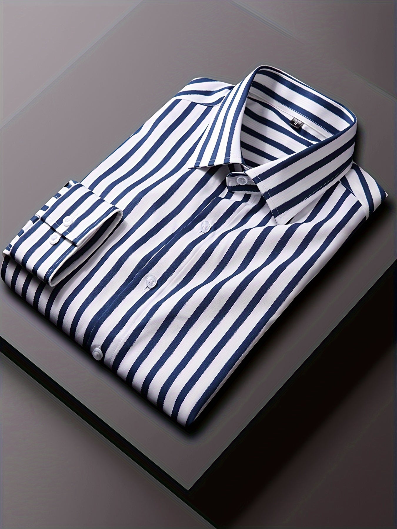 Men's Striped Lapel Collar Design Dress Shirts,