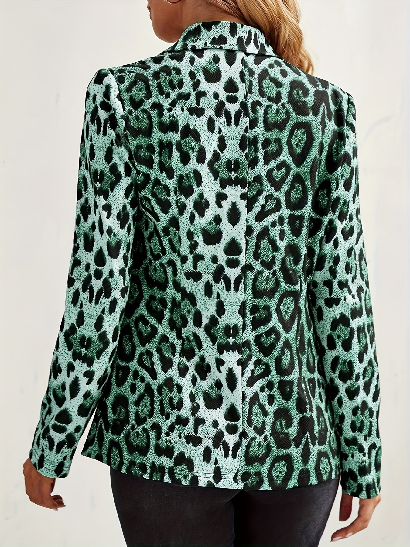 Leopard Print One Button Blazer, Casual Lapel Long Sleeve .