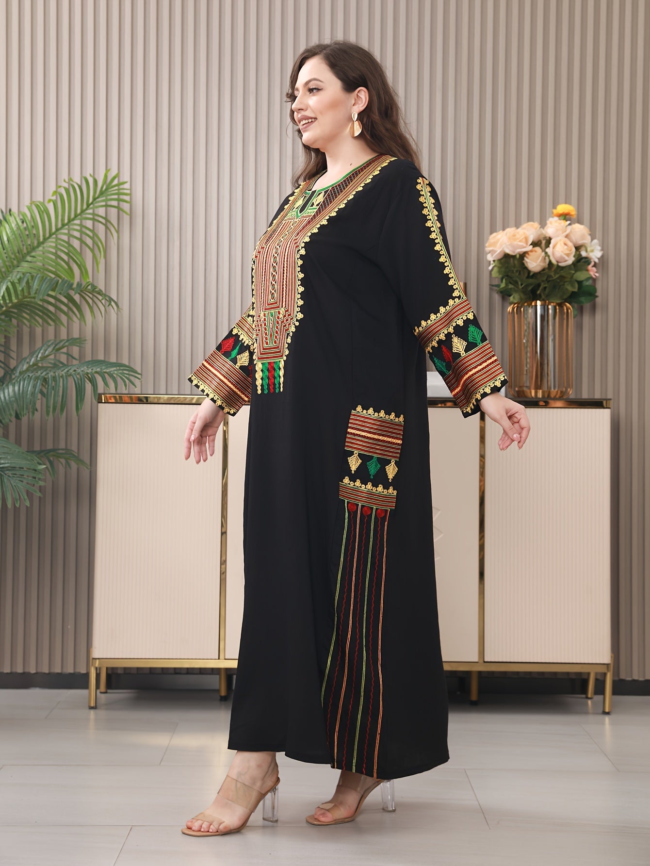 Oriental Embroidered Arab Plus Size Women's Elegant Dress JALABIA ./MH