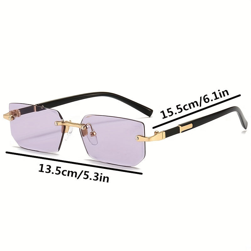 Rimless Rectangle Fashion Metal Shades Eyeglasses Small Women .