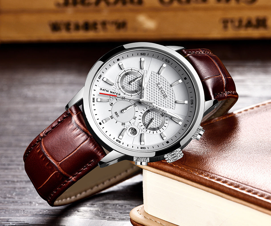 Watches Mens  LIGE Top Brand Luxury Casual Faux Leather Quartz Men's