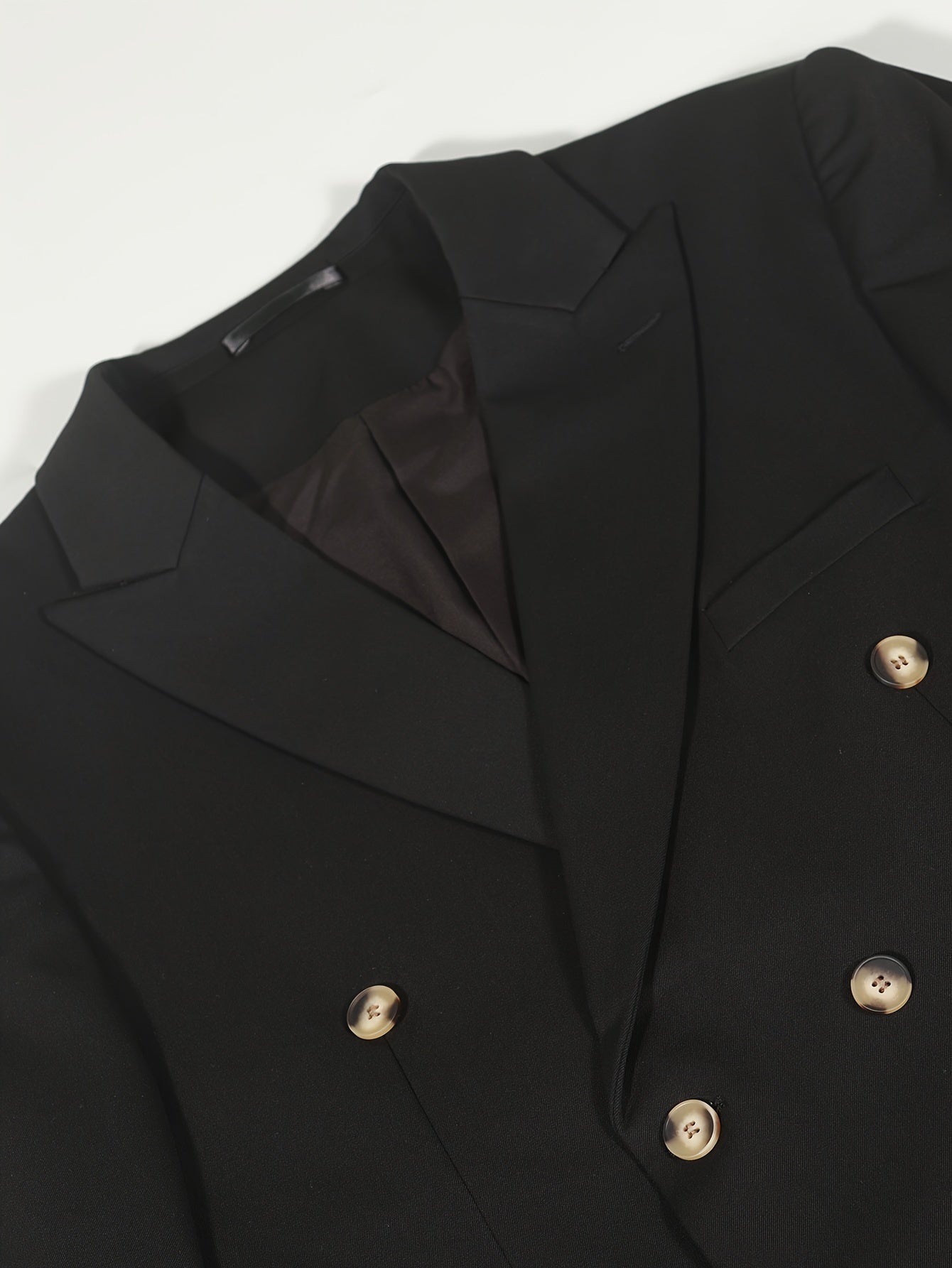 Men's Solid Color Double-Breasted Blazer, Fashion Tailored Fit Suit .