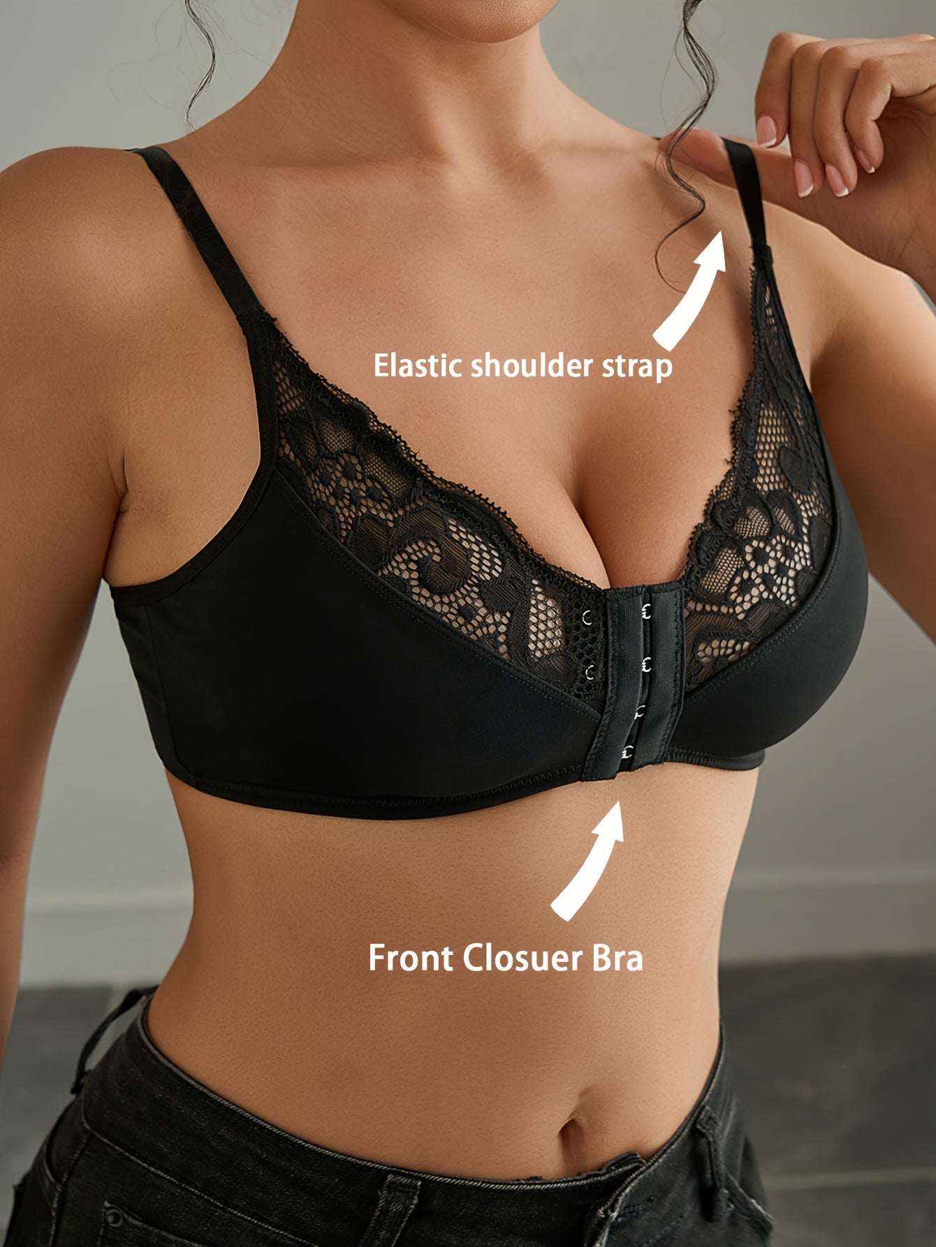 Two-Pack Sexy Contrast Lace Breathable Front-Button Bra ../MH
