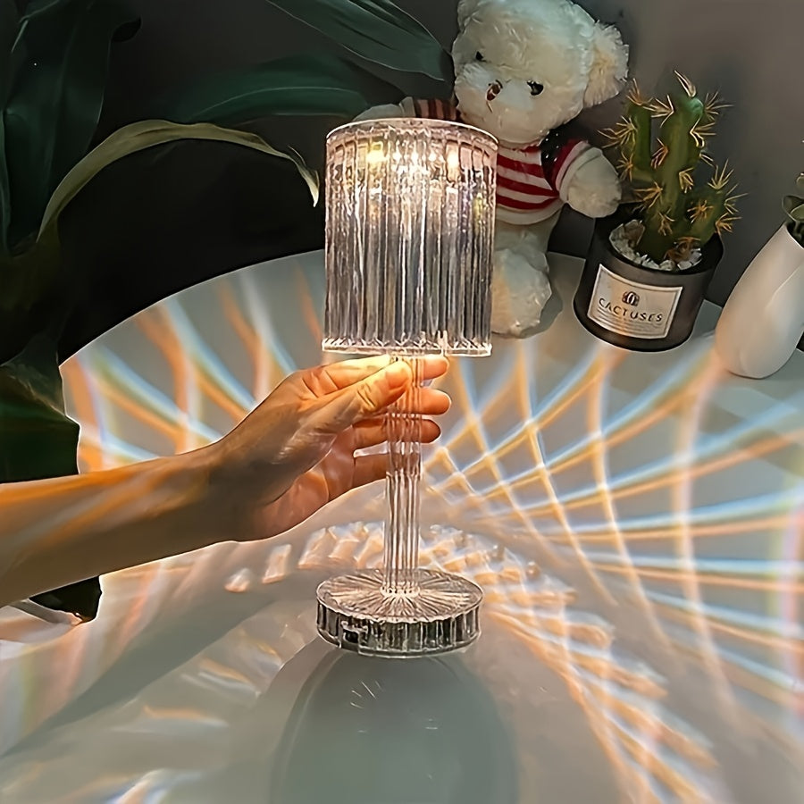 Elegant Crystal Touch Control Bedside Lamp - Adjustable LED Light .