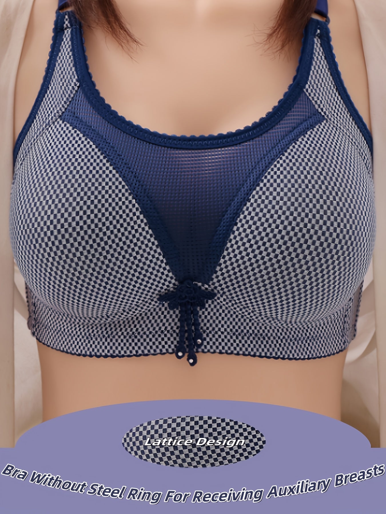 Two-Piece Set Of Fashionable Checkered Design Bras, Wire-Free ./MH