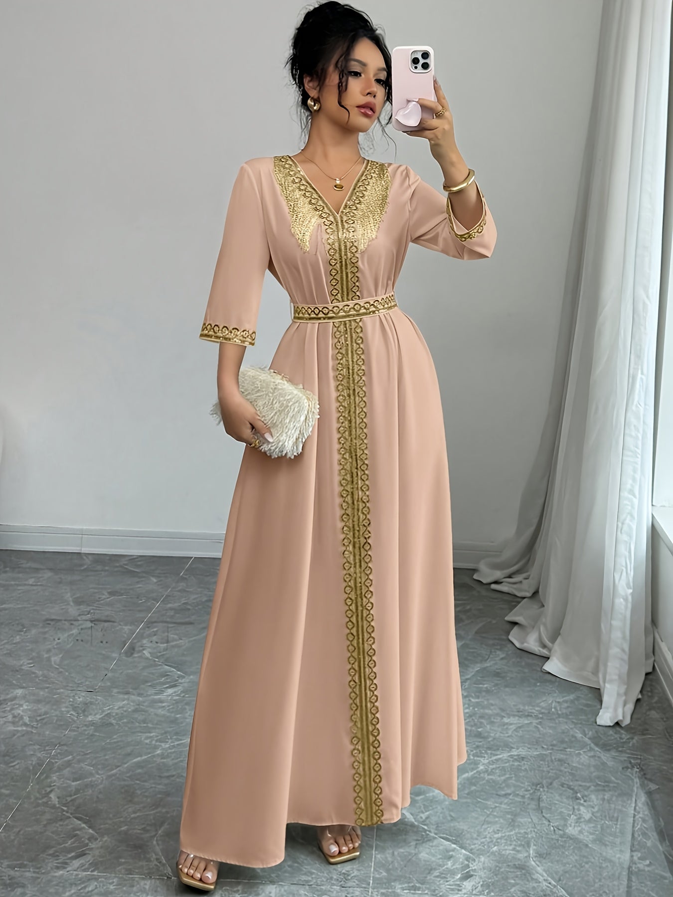 Yuhongfei Directional YY0309072 Mid-Sleeve Maxi Dress