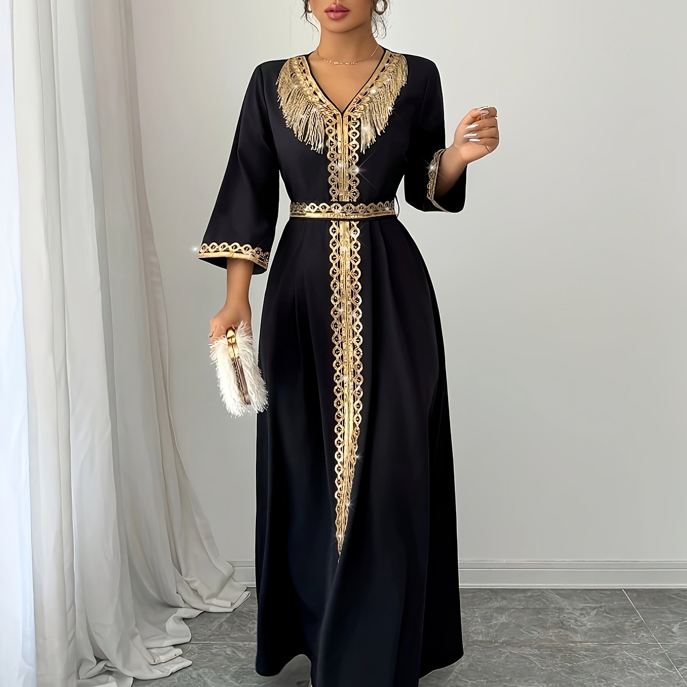 Yuhongfei Directional YY0309072 Mid-Sleeve Maxi Dress
