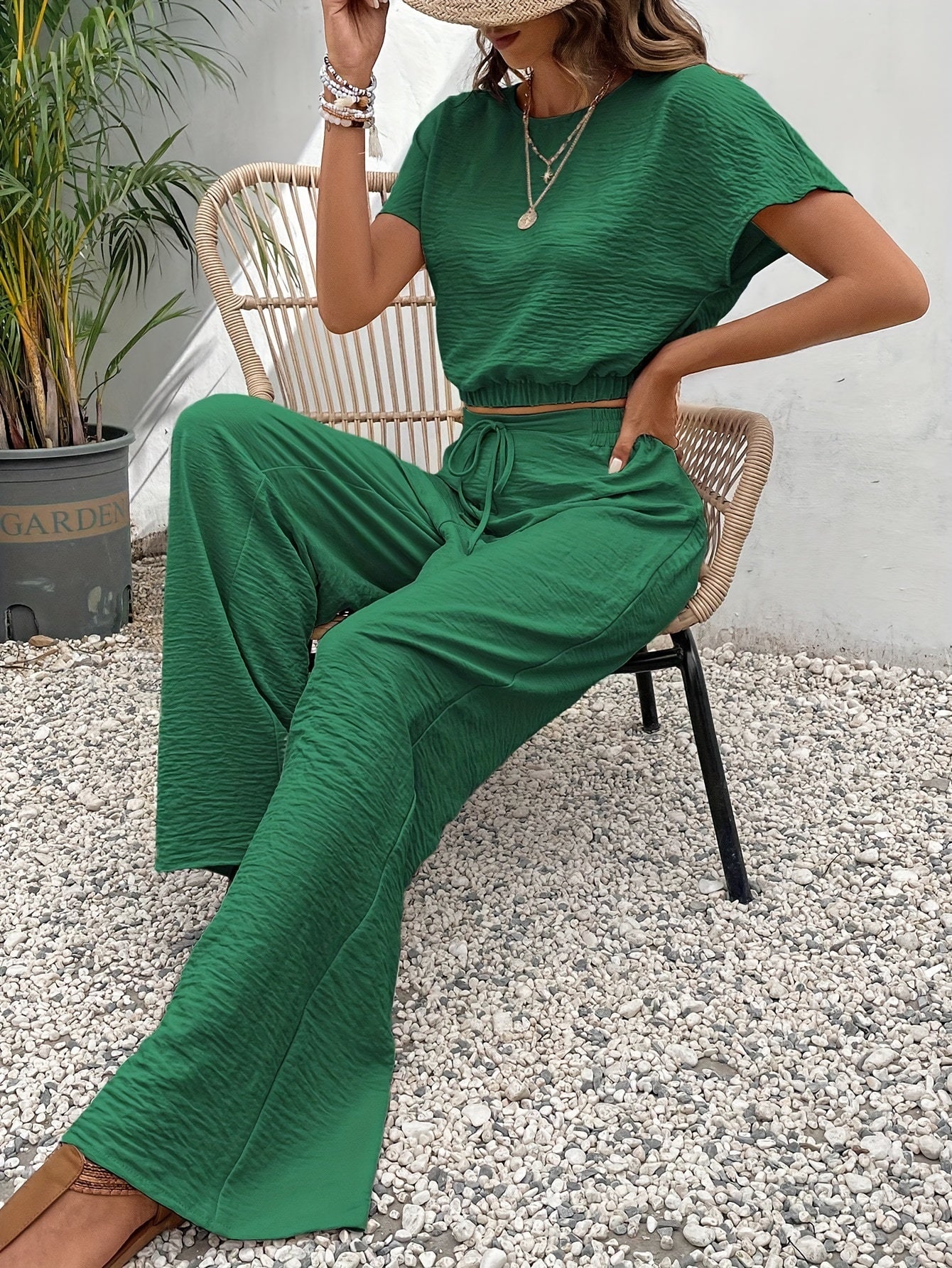Solid Color Summer & Spring Casual Two-piece Set,