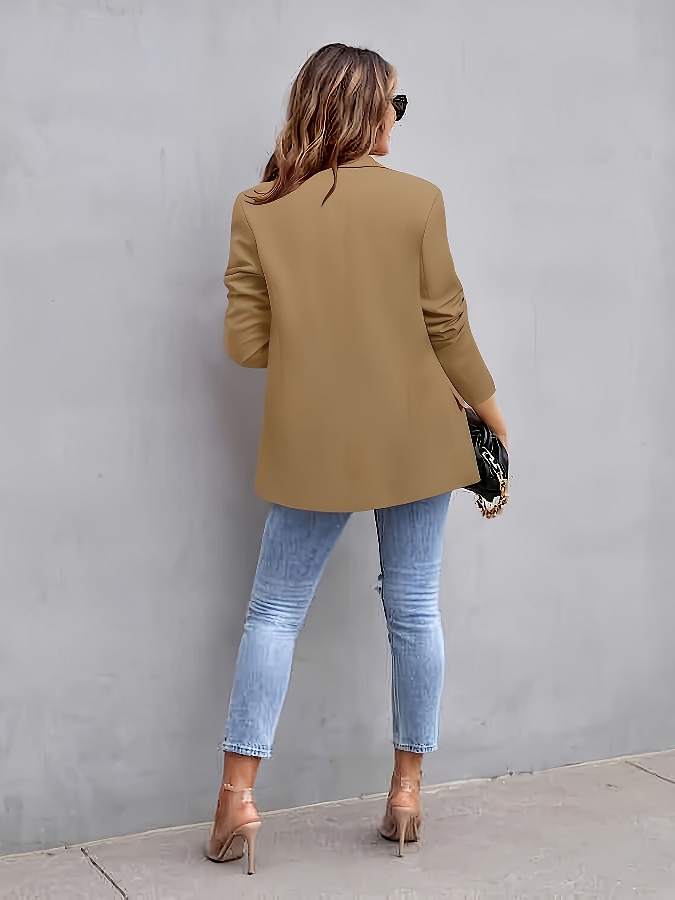 Solid Color Single Breasted Blazer, Elegant Long Sleeve Outwear .