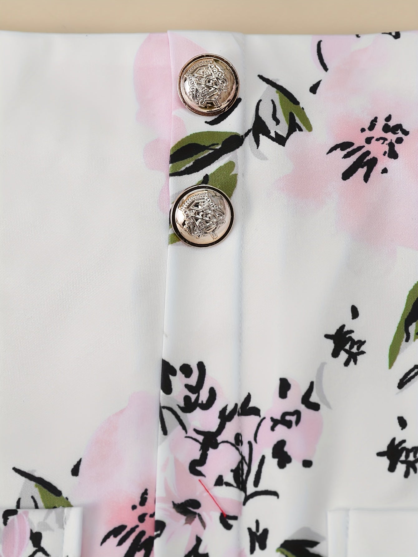 Two-Piece Floral Print Suit Set - Elegant Double Breasted Blazer.