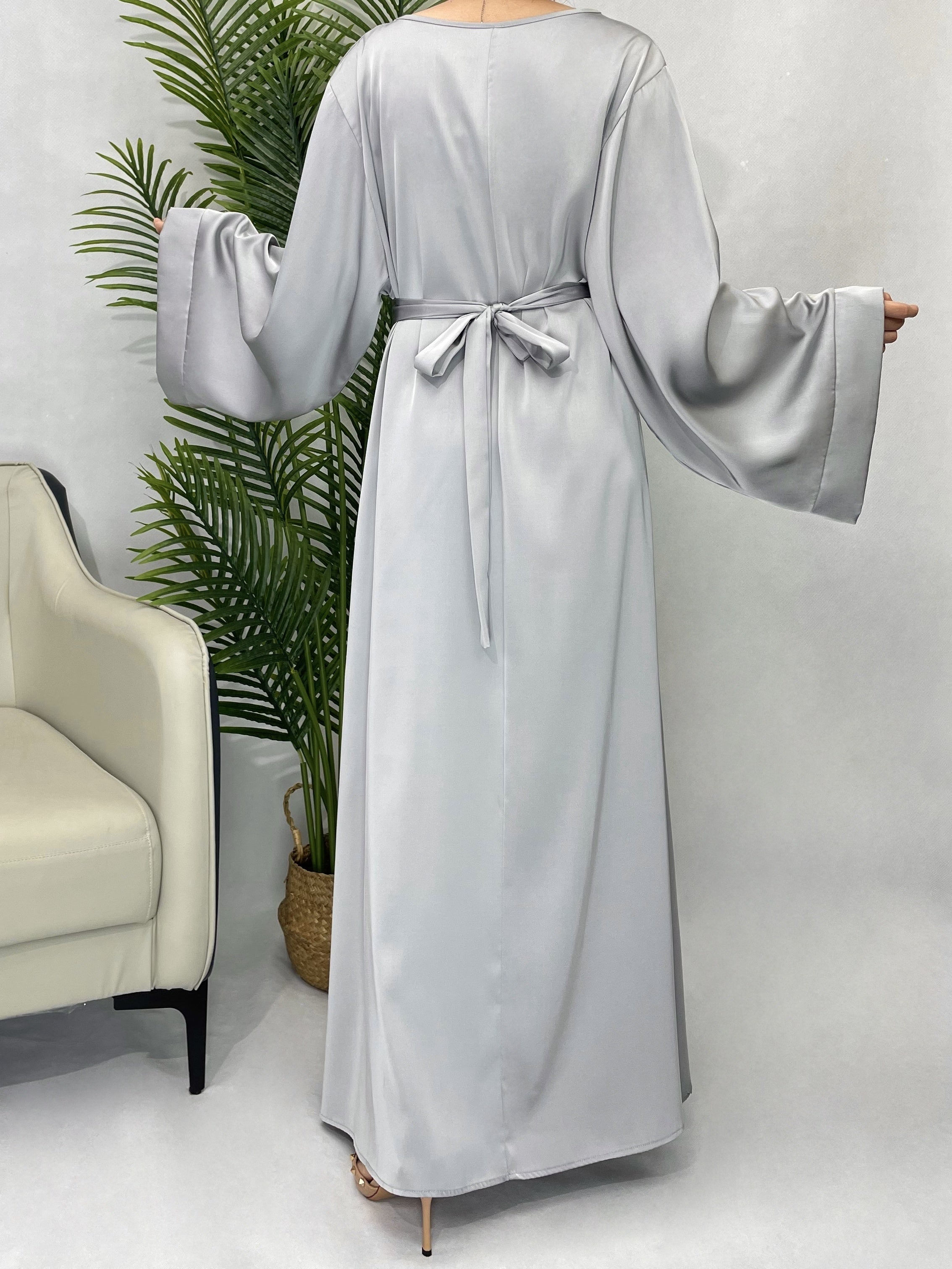 Solid Maxi Kaftan Abaya, Modest Crew Neck Long Sleeve ./MH