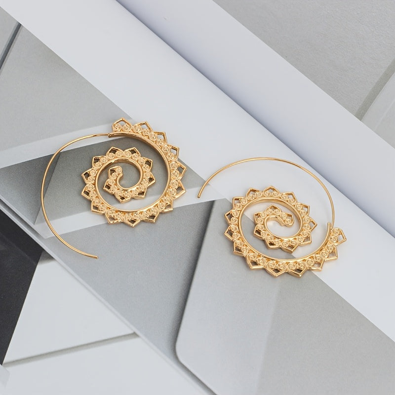 Exaggerated Large Spiral Earrings Swirl Gear Heart Shape Vintage Ear Jewelry For Women 1Pair