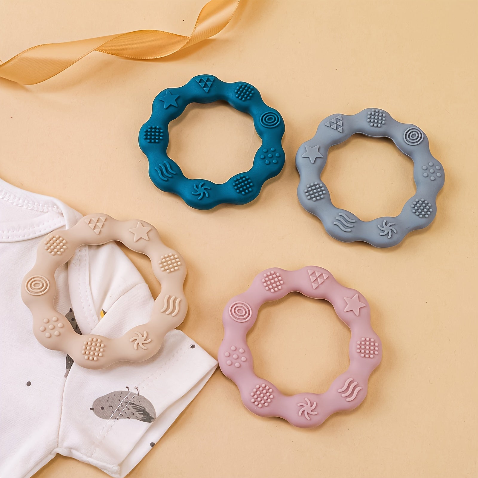 Silicone Teether, BPA Free, Lightweight, Soft And Textured Teething Ring, Christmas Halloween Thanksgiving Easter Gift