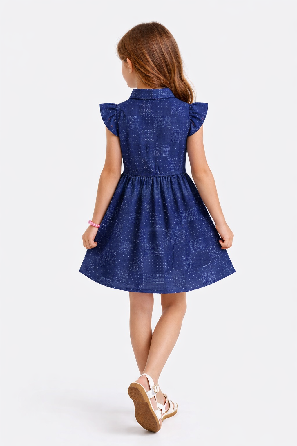 Girls Premium Denim Patchwork Dress with Pink Buttons (2–12 Years) | MH Kids UAE