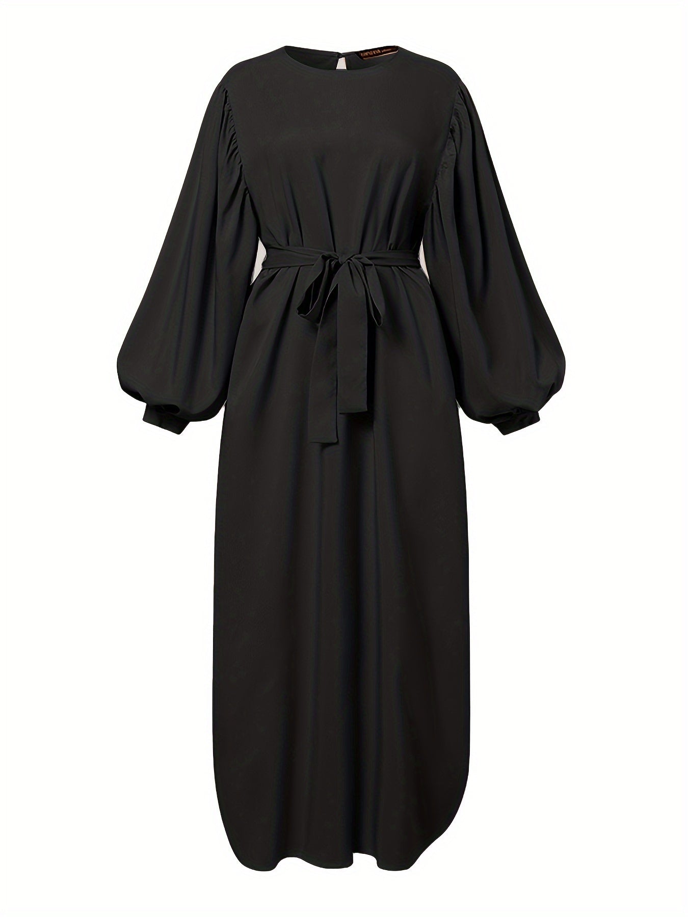 Lantern Sleeve Tie Waist Abaya, Elegant Crew Neck Dress, Women's Clothing./MH