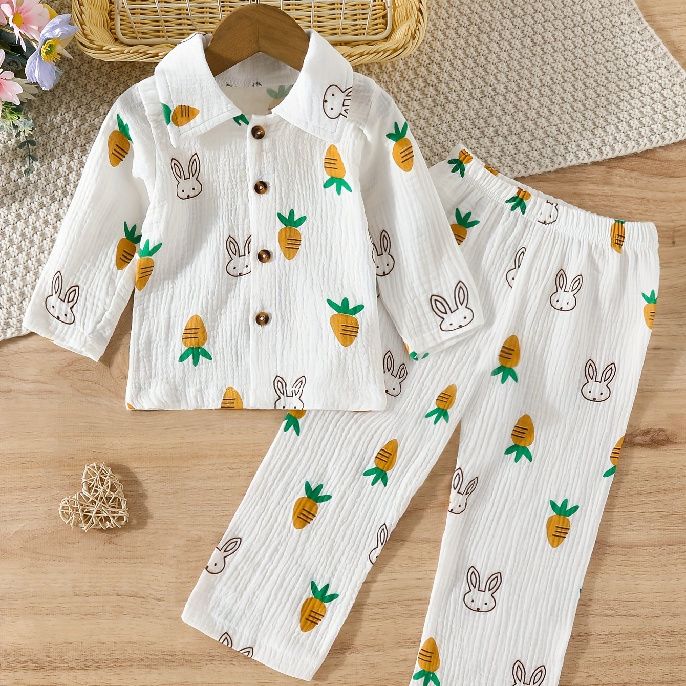 Baby's Cute Cartoon Graphic Pajamas Set Long Sleeve Top & Pants Outfit, Loungewear