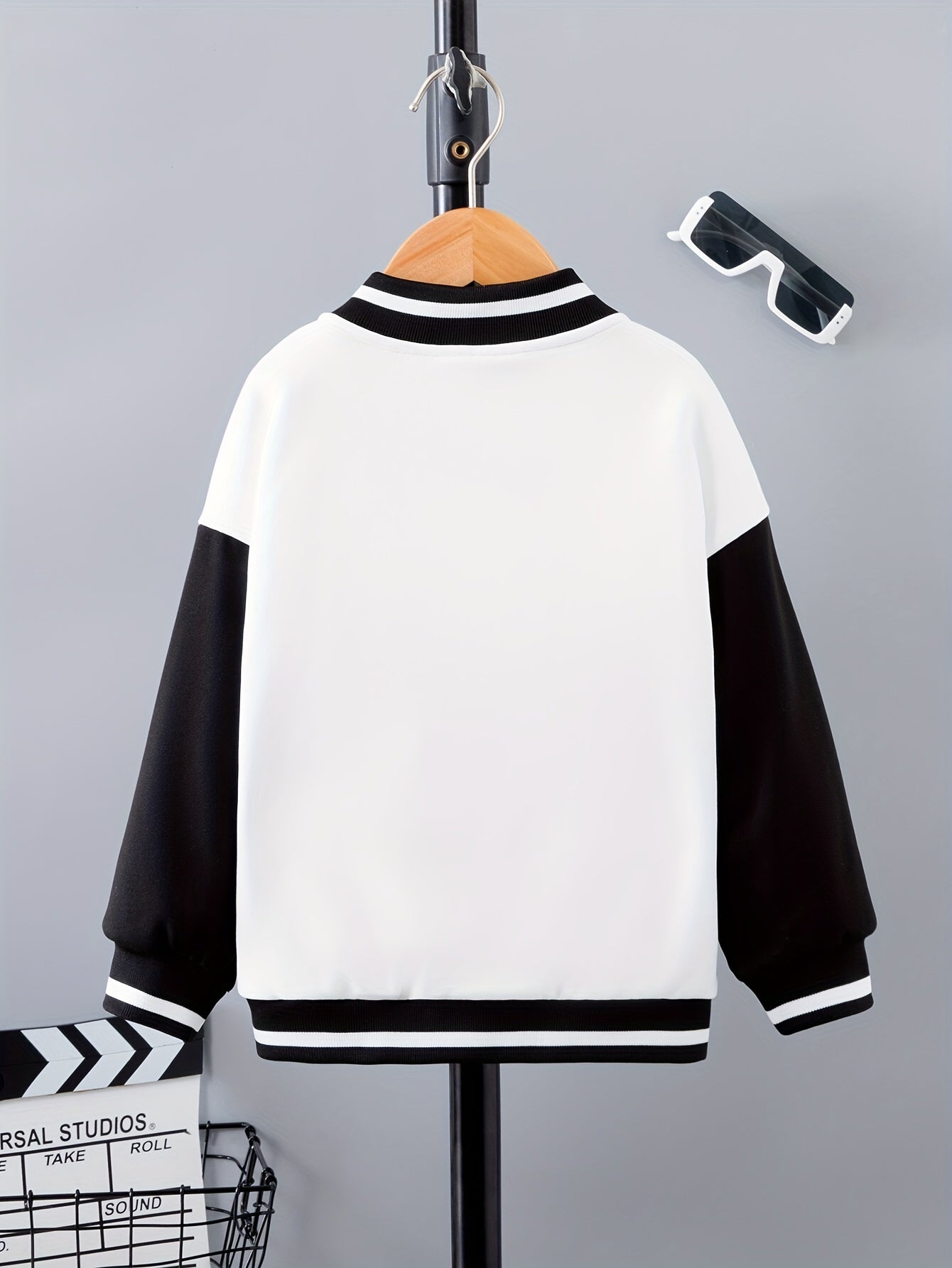 Letter Patched Kid's Baseball Jacket, Button Front Long Sleeve Top,