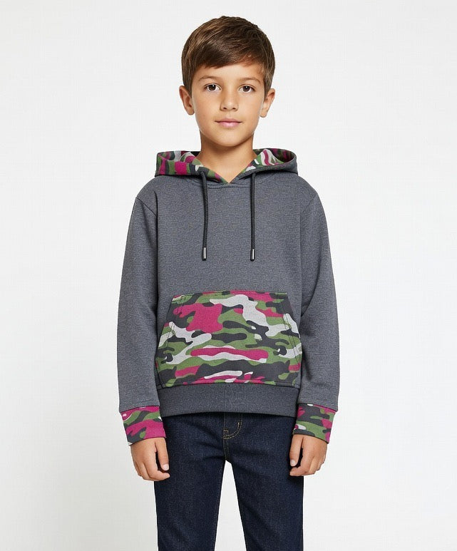 Kid Boys Contrast Trim Camo Pocket Hoodie with  | MH