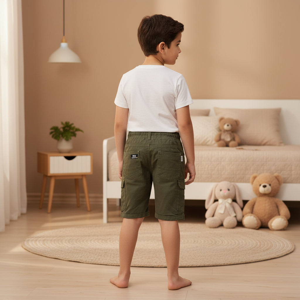 Teen Boys Cargo Shorts Olive Green 9-16 Years - Multiple Pockets Casual Shorts | MH