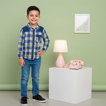 Boys’ Checkered Multi-Color Long Sleeve Button Up Shirt Plaid Contrast Shoulders | Sizes 2-12Years | MH