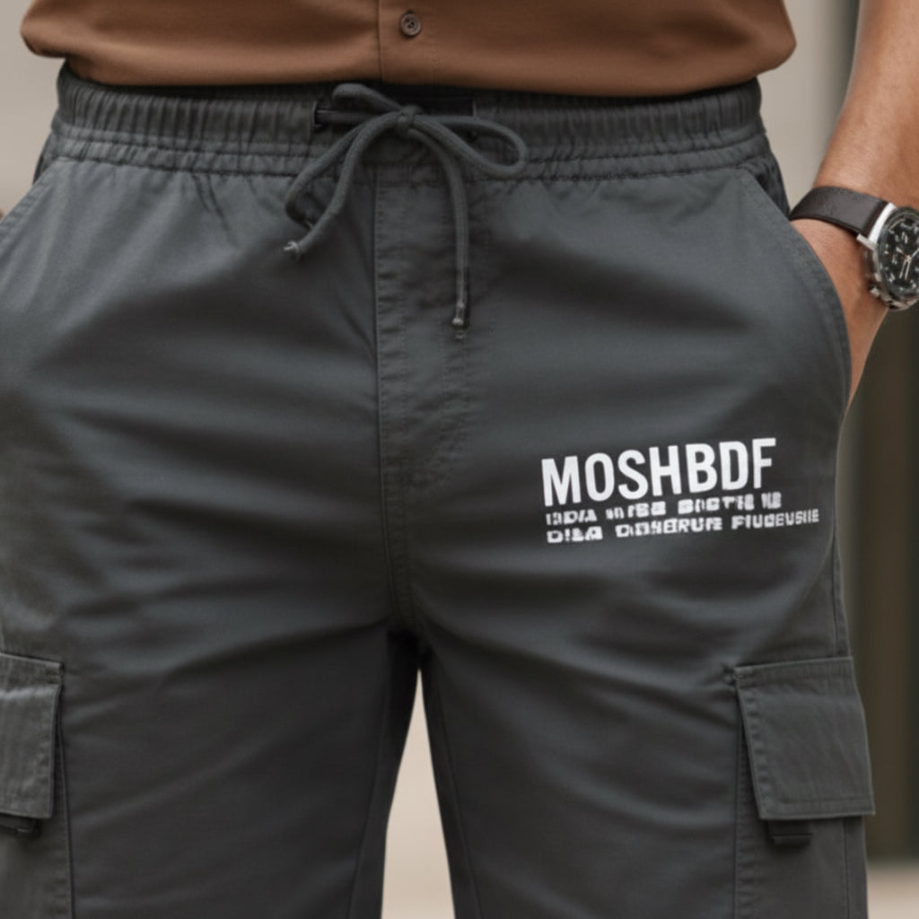 Young Men’s Grey Cargo Shorts 17-24 Years | Stylish Multiple Pockets Casual Shorts with Print | MH