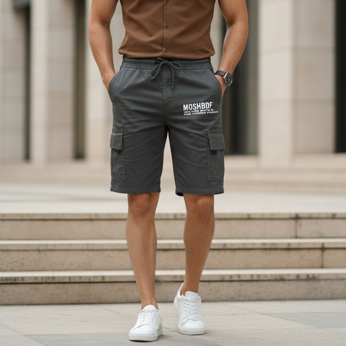 Young Men’s Grey Cargo Shorts 17-24 Years | Stylish Multiple Pockets Casual Shorts with Print | MH