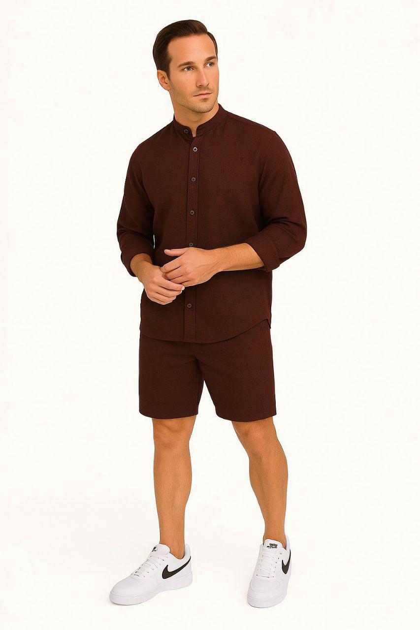 Men’s Rich Linen Old Money Formal Shirt Short Sets | MH
