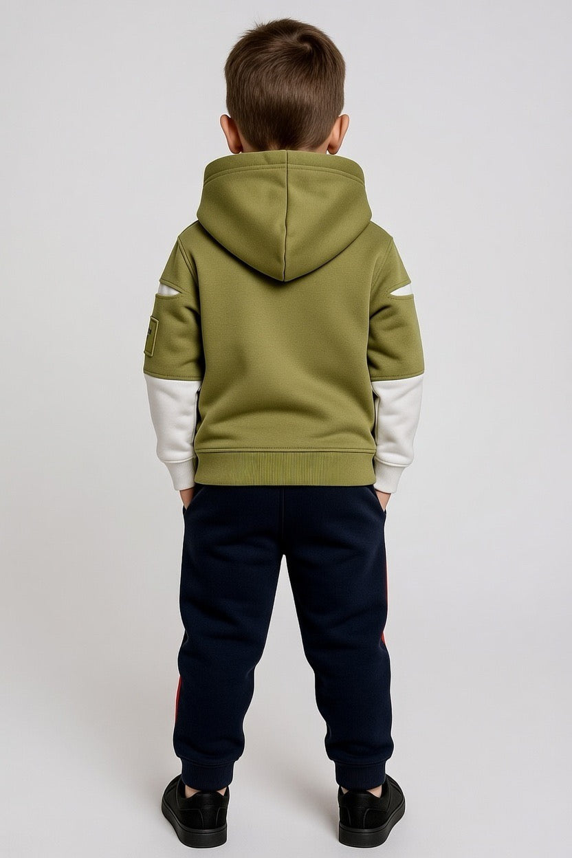 Kids Graphic Hoodie with Contrast Sleeves and Jogger Pants Set | MH Size (1-12Years)