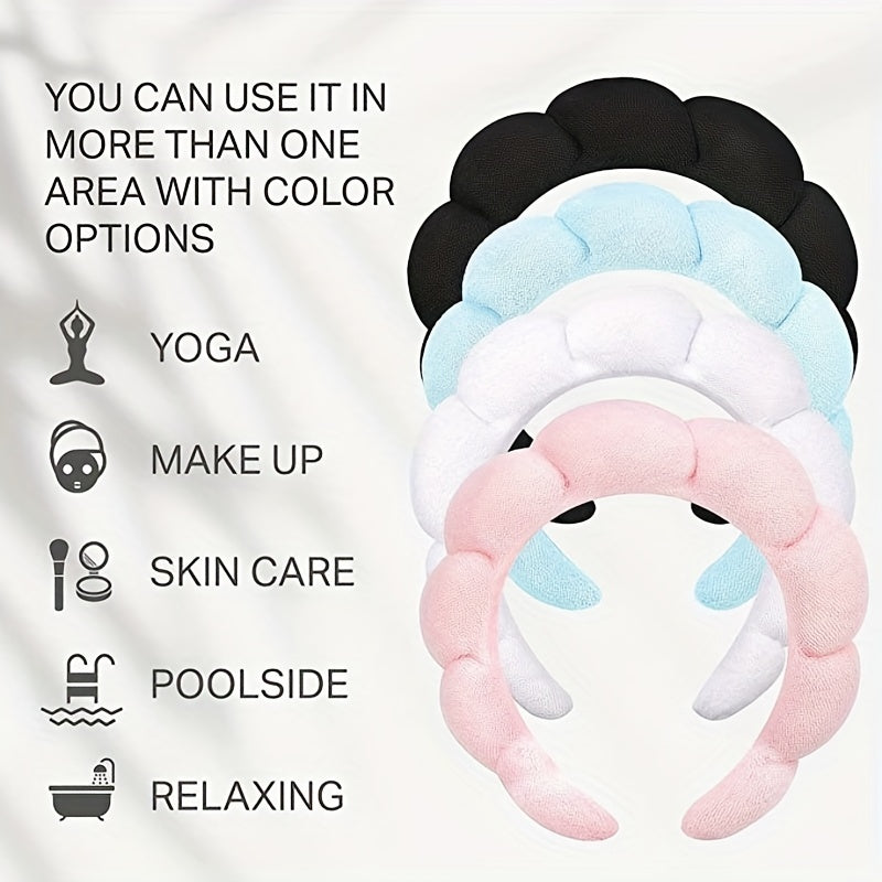 Spa Headband For Washing Face Sponge Makeup Skincare Headband Bubble Hairband For Women  ladies Fashion Headband Puffy Headwear Non Slip Thick Thin Hair Accessory