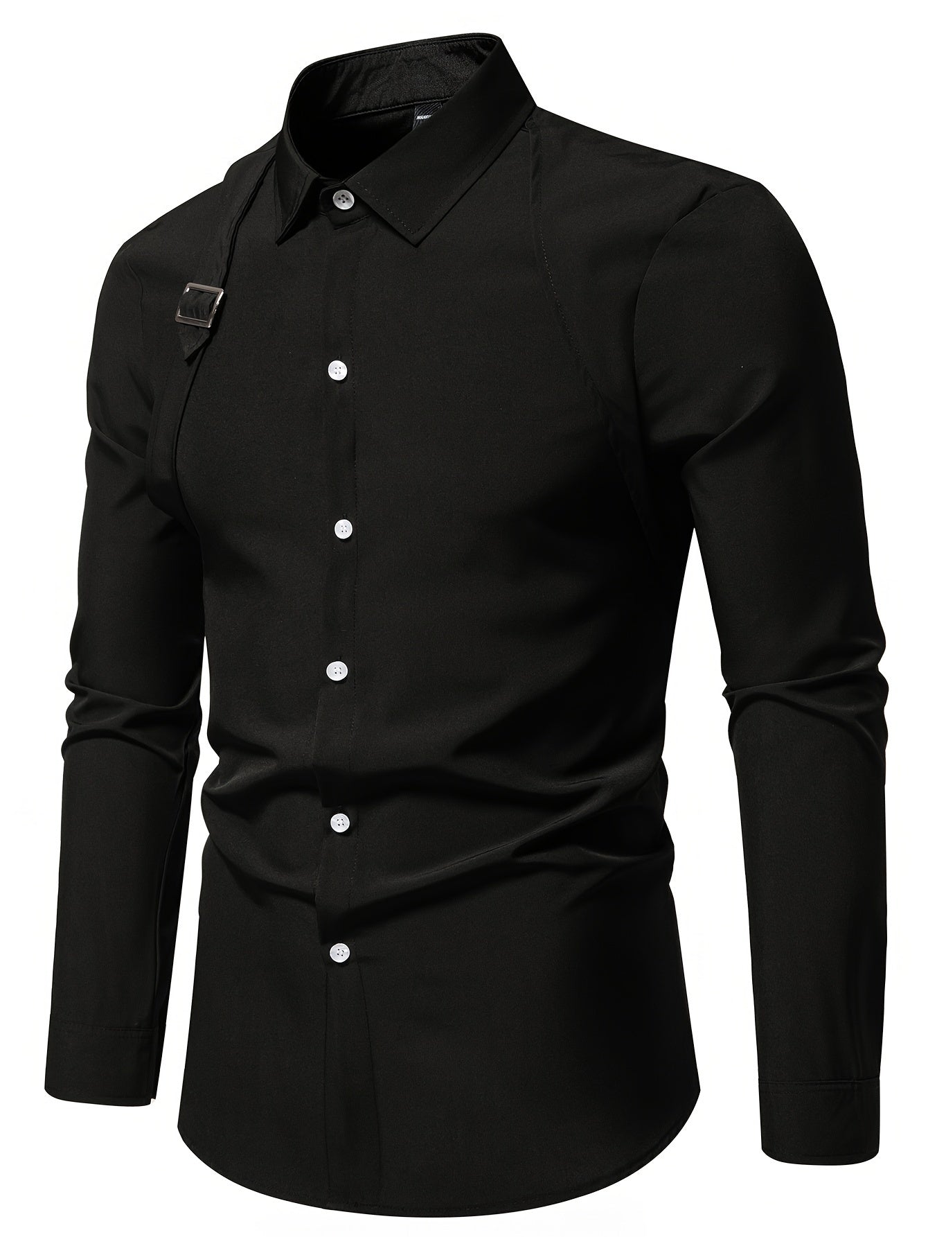Men's Casual Dress Shirts Skinny Fit Solid Color Long Sleeve .