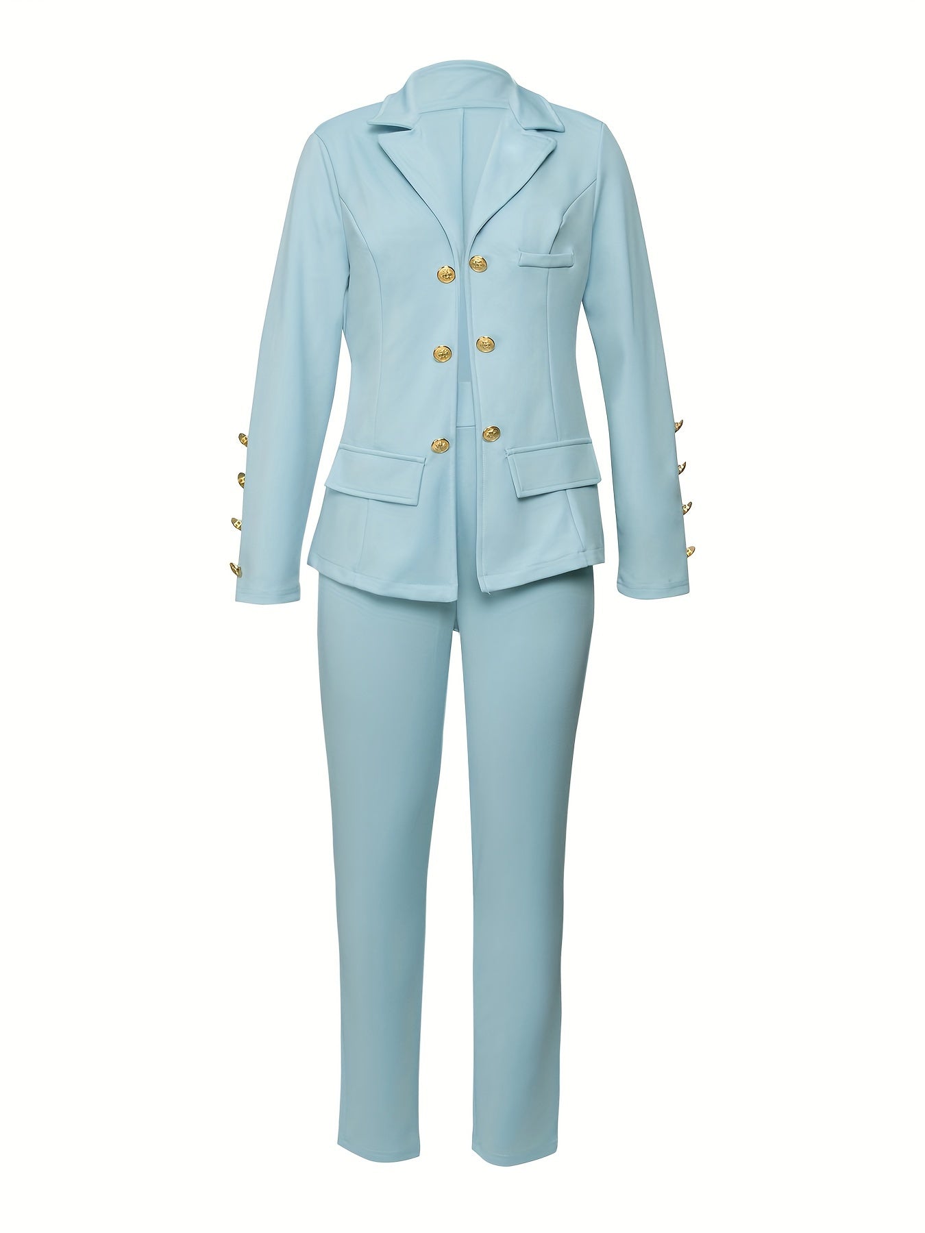 Business Casual Two-piece Set, Double-breasted Lapel Blazer.