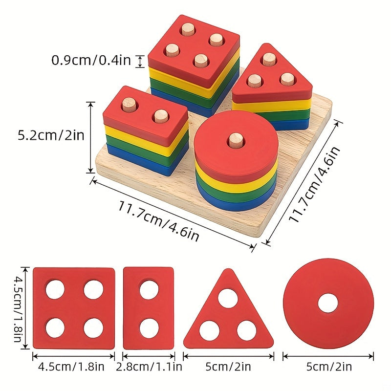 TYRY.HU Wooden Sorting & Stacking Toys For Toddlers, Preschool Educational Shape Color Recognition, Early Childhood Development Geometric Puzzle Toys For Toddler Boys Girls Travel Toy (4 Shapes) Christmas、Halloween、Thanks