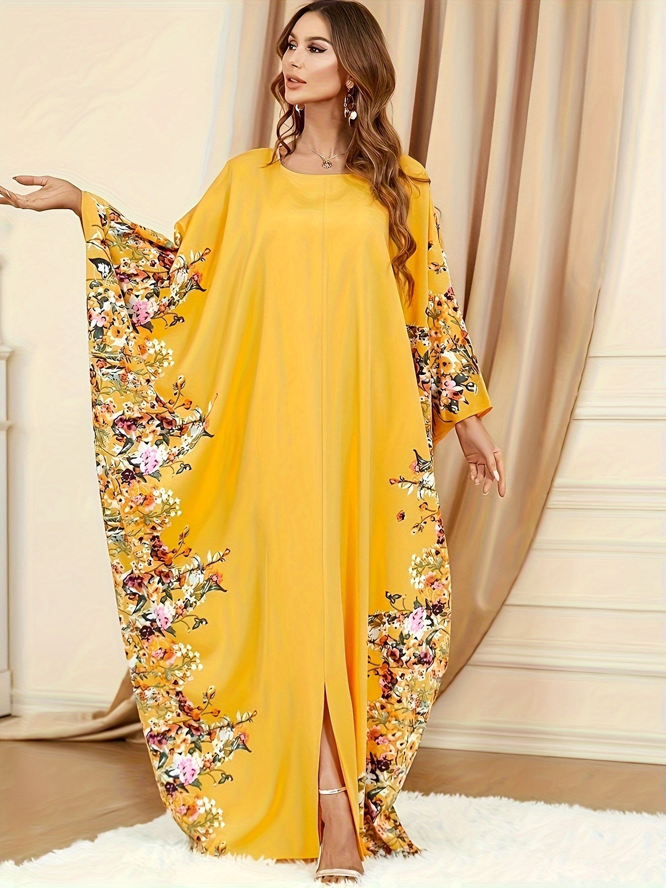 Polyester Kaftan Dress Floral Print Polyester Women's fashion 'MH