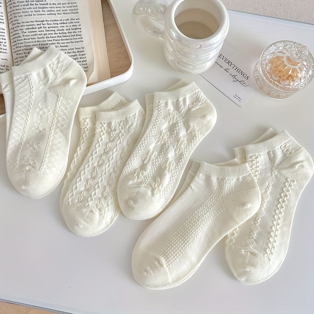 5 Pairs, White JK Socks, Women's Short Socks, /MH