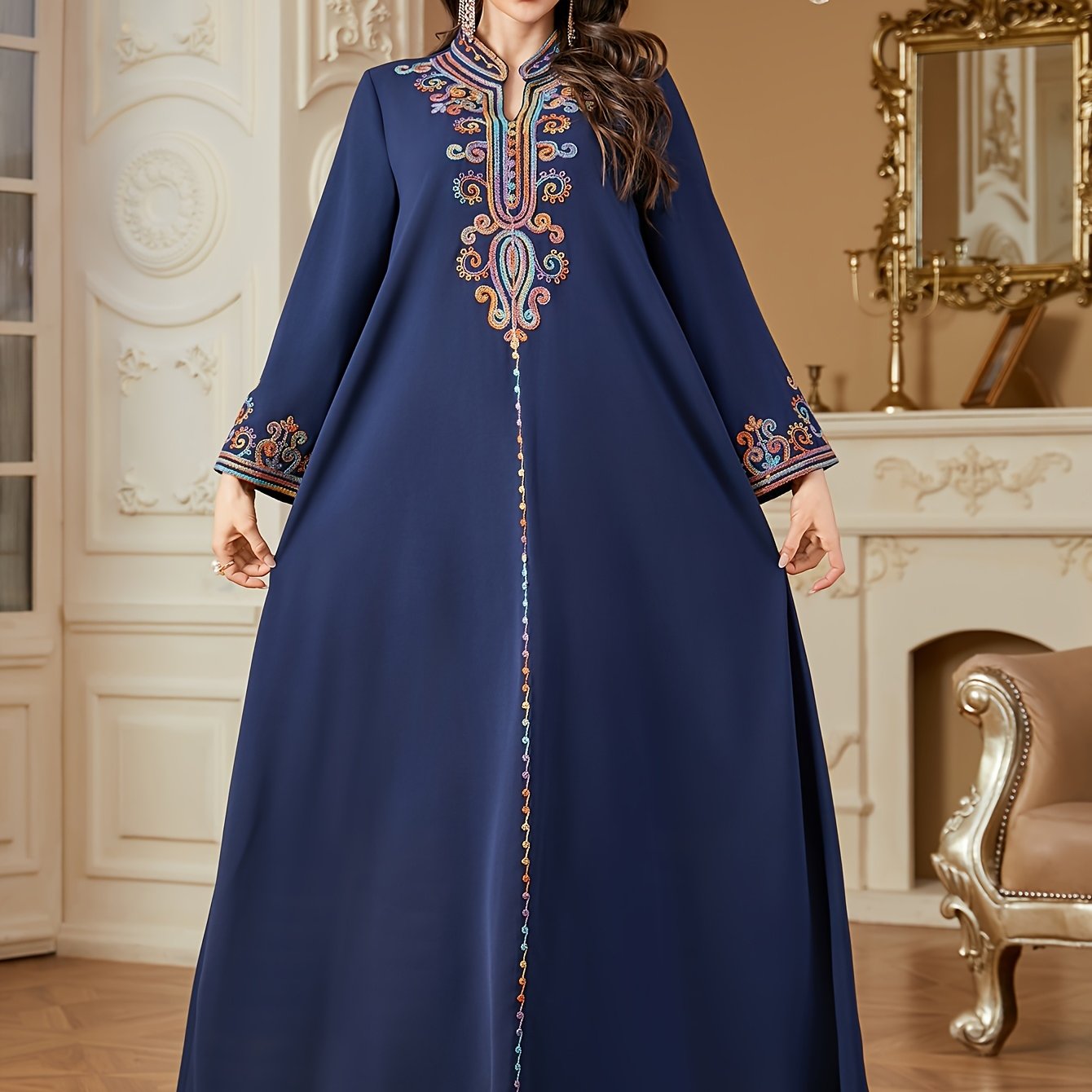 Women'S Elegant Ramadan Kaftan Dress - Long Sleeve, V-Neck,women fashion'/ MH