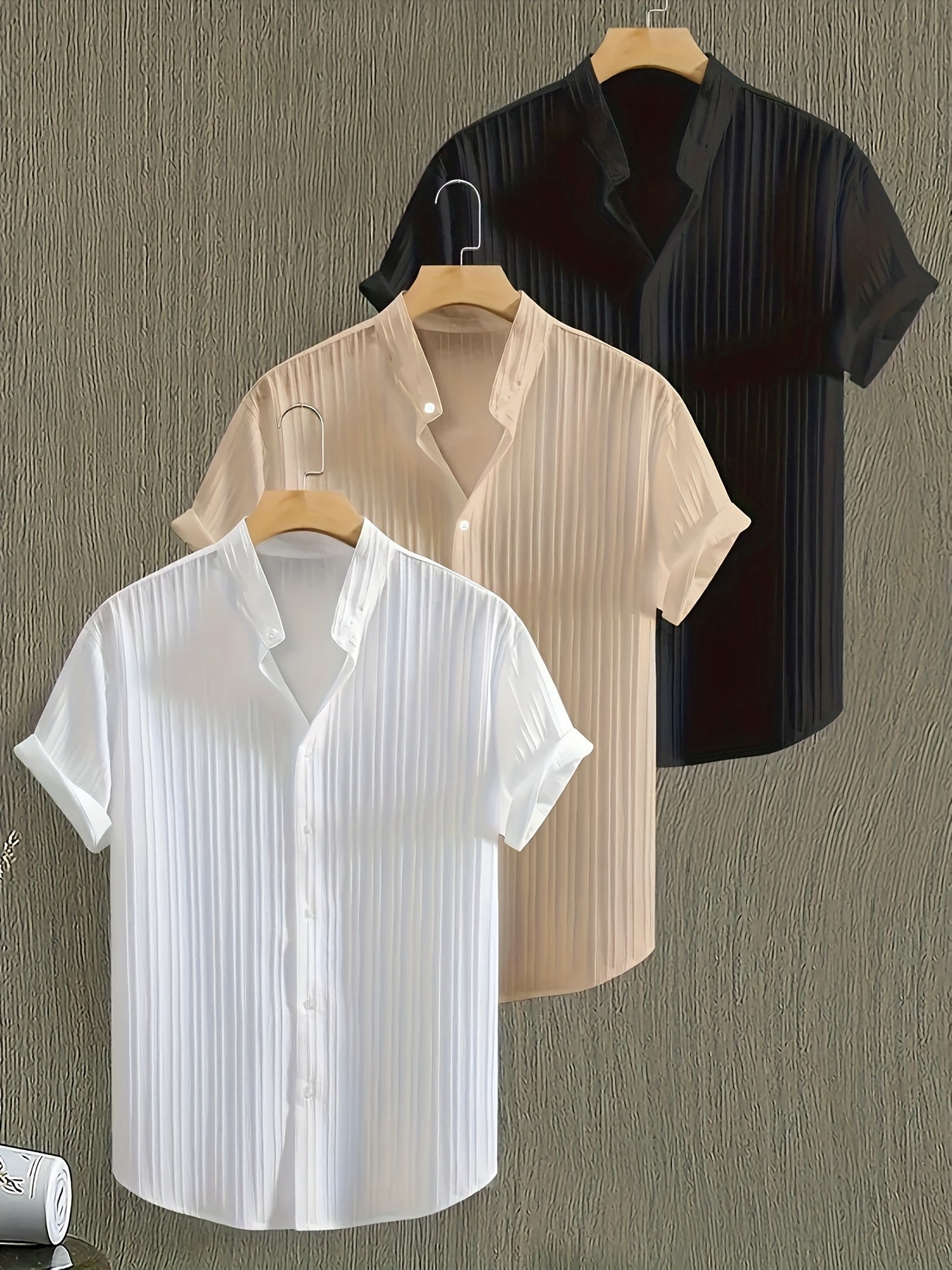 Men's 3pcs Casual Short Sleeve Button-Up Shirts Set .