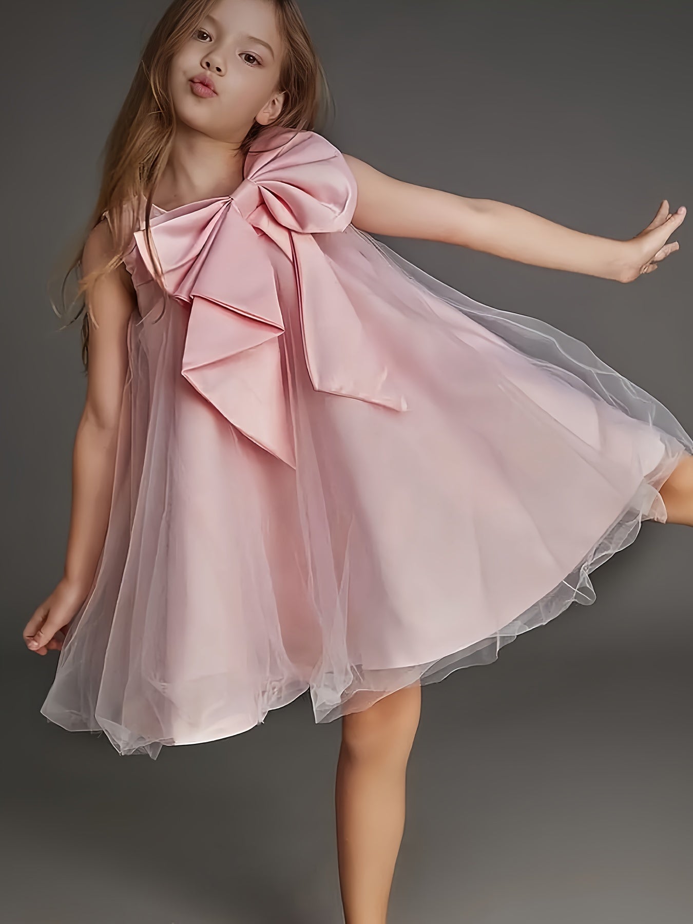 Girls Adorable Big Bow Princess Dress Birthday Party One Year Birthday Gift For Kids