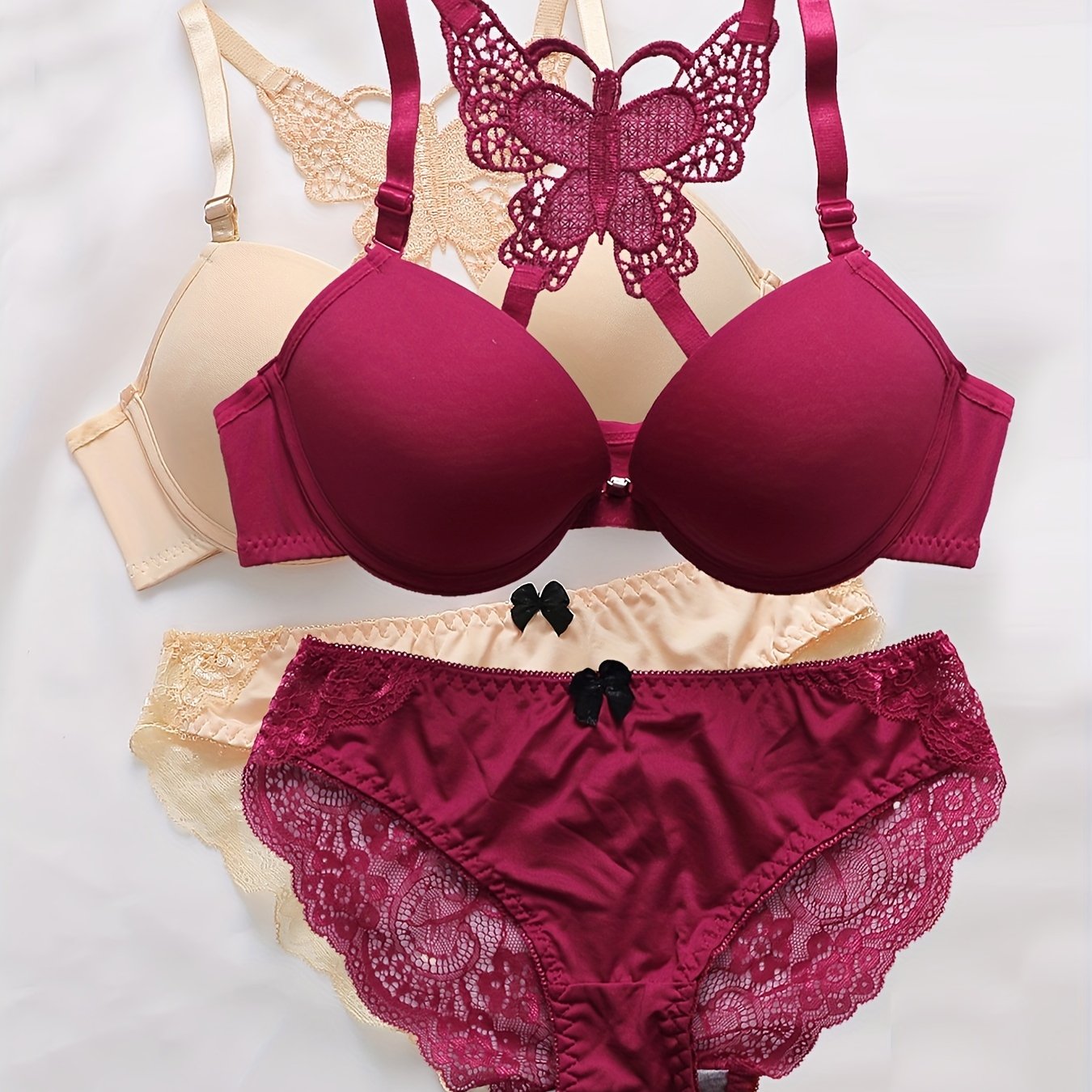 2sets Contrast Lace Underwire Bra & Panty, /MH