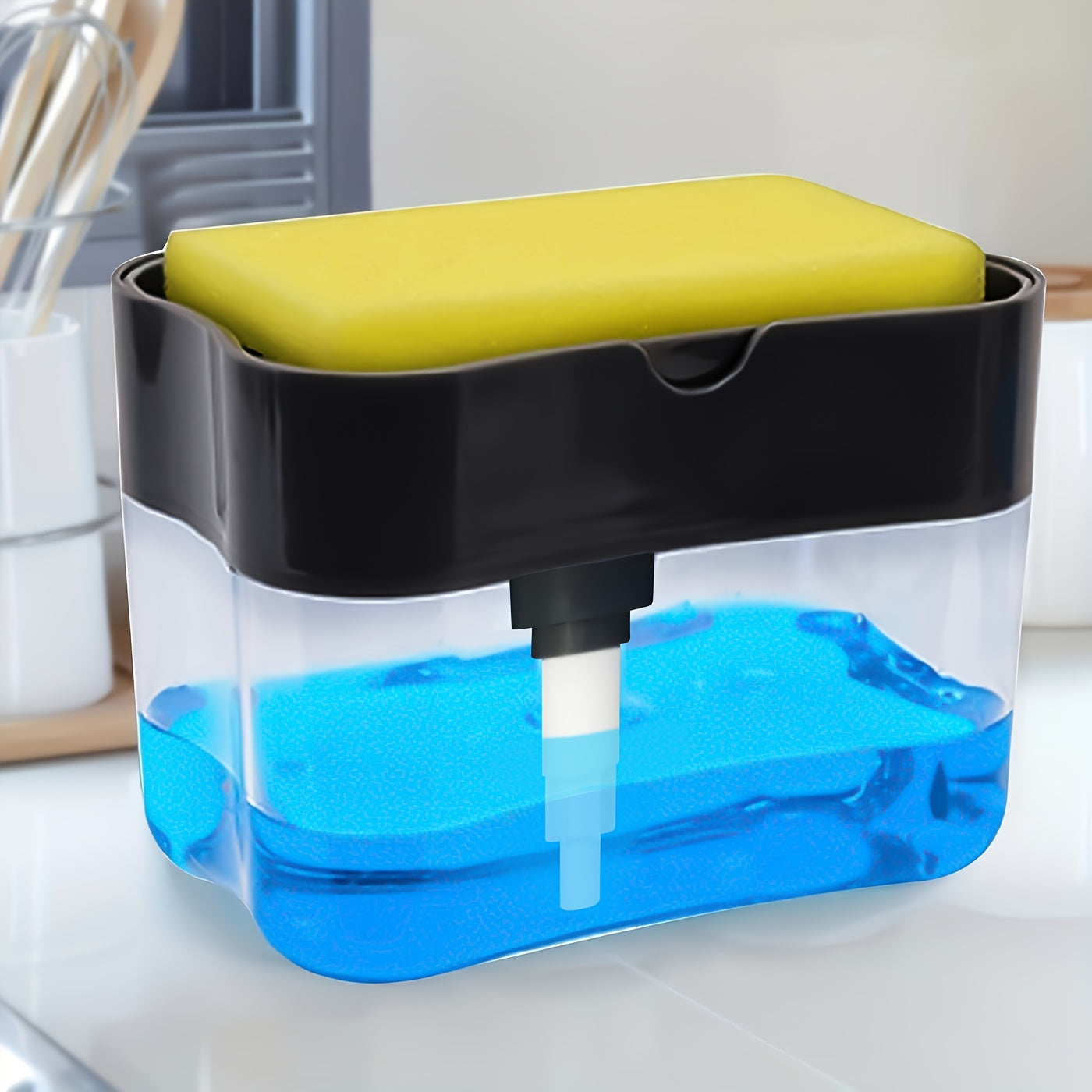 1pc Modern ABS Plastic Dish Soap Dispenser with Sponge Holder,