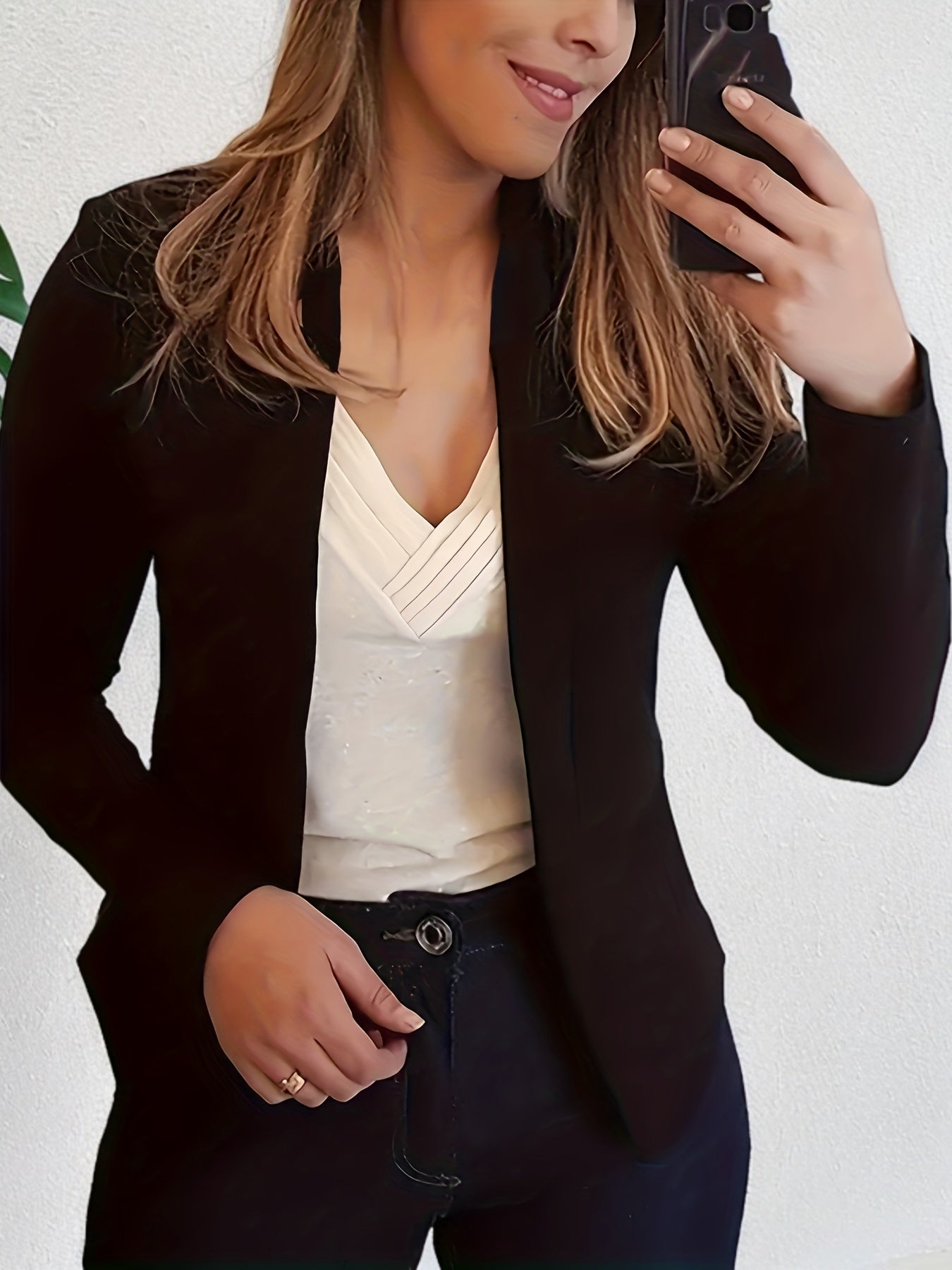 Solid Lapel Blazer, Casual Long Sleeve Blazer For Office & Work,