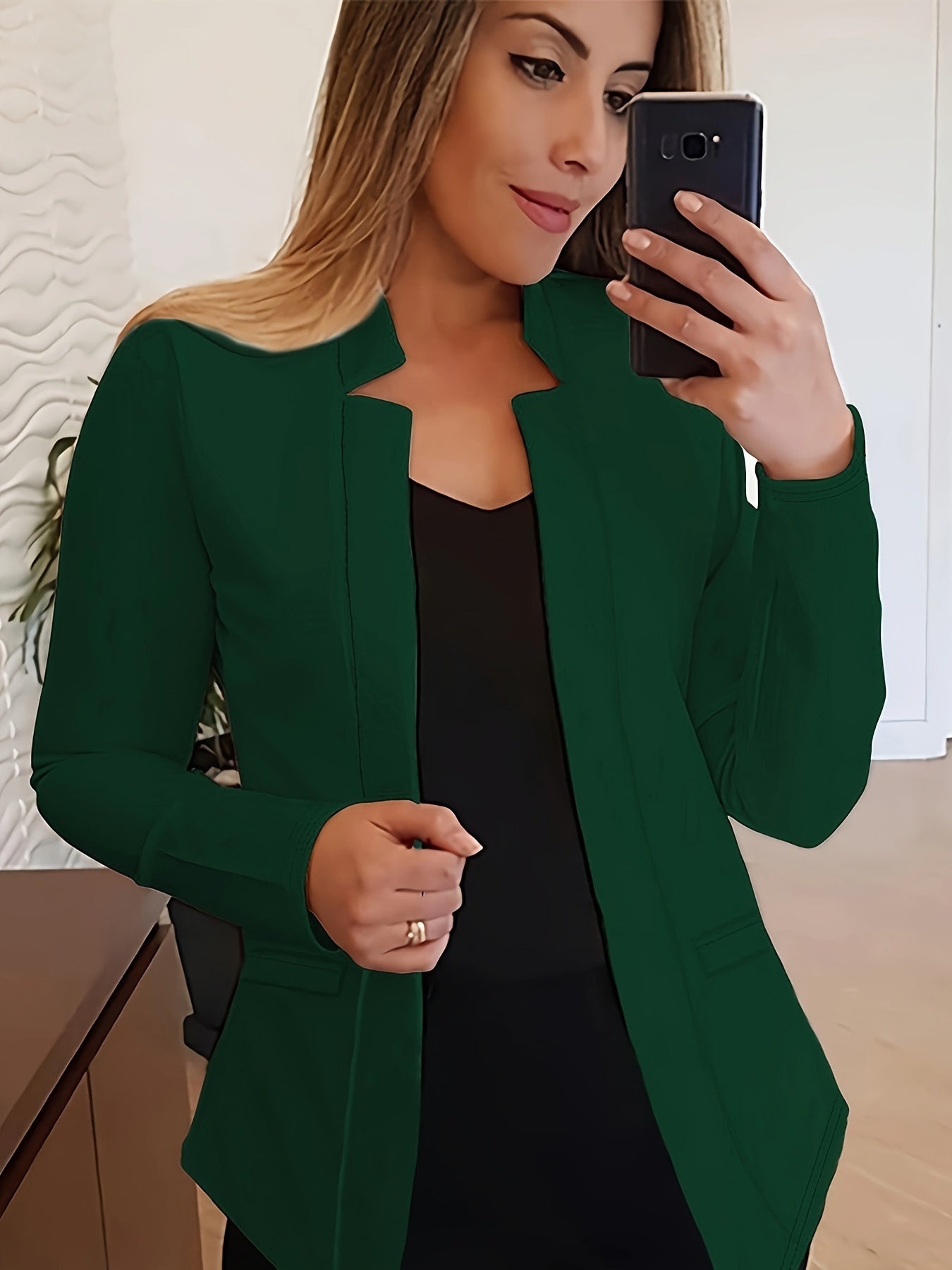 Solid Open Front Blazer, Casual Long Sleeve Blazer For Office,