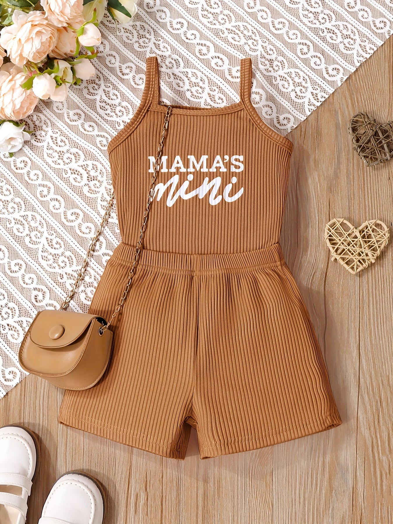 2pcs Toddler Girls Letter "MAMA'S MINI" Graphic Cami Top