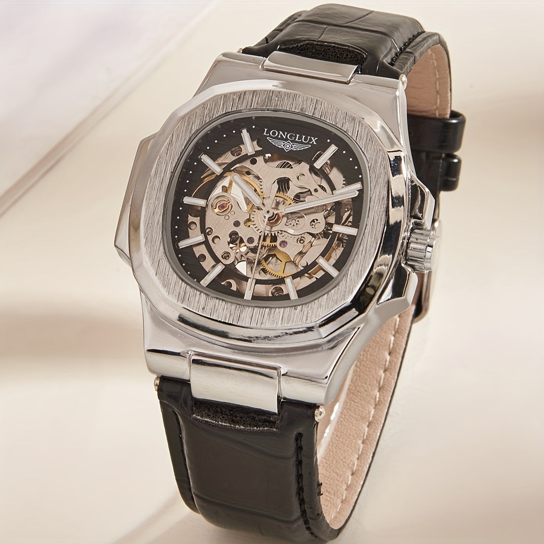 Men's Waterproof Mechanical Watch, Square Dial Business Mineral Glass Mirror Waterproof Wrist Watch, Christmas, Valentine's Day Gift