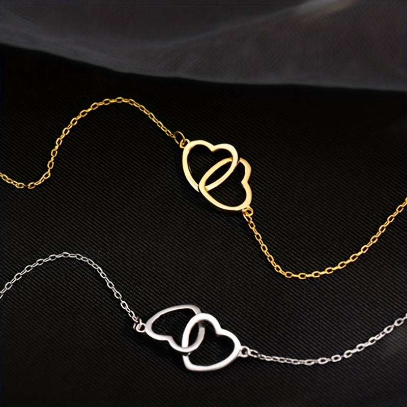 1pc, Double Peach Heart Necklace - Stylish Metal Alloy Jewelry for Women, Perfect for Mother's Day, Valentine's Day, and Birthdays - Clothing Accessory and Festival Gift