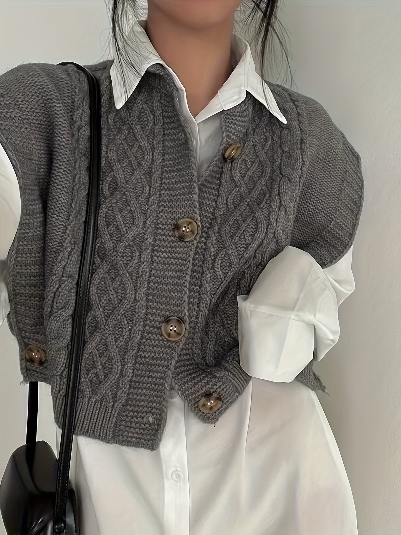 Front Knitted Vest Sweater, Casual Crew Neck Sleeveless Sweater.